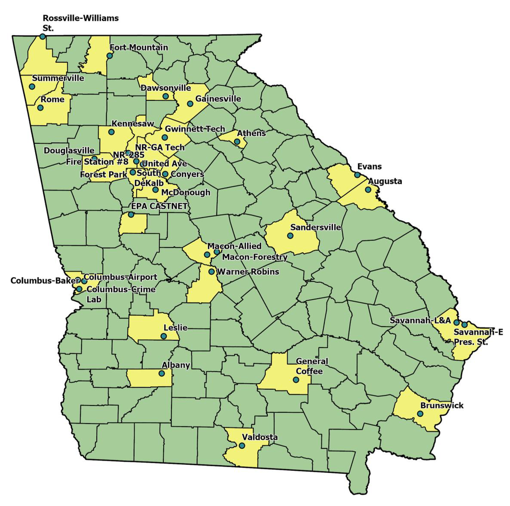 Map of Air Monitoring Sites in Georgia