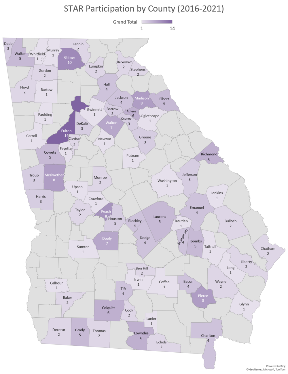 STAR Participation by County FY 2016-2021