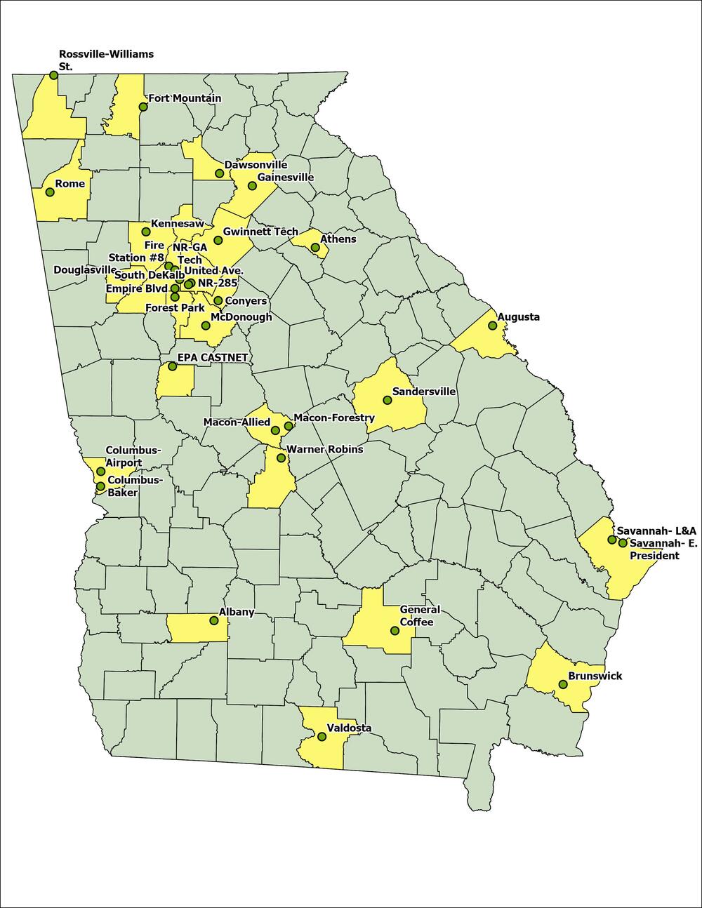 Map of Air Monitoring Sites in Georgia