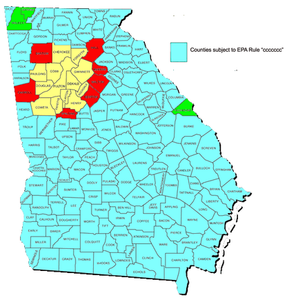 Map of Georgia Counties subject to EPA Rule CCCCCC