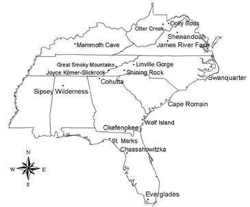 Map of Mandatory Class I Federal Areas in the Southeastern States